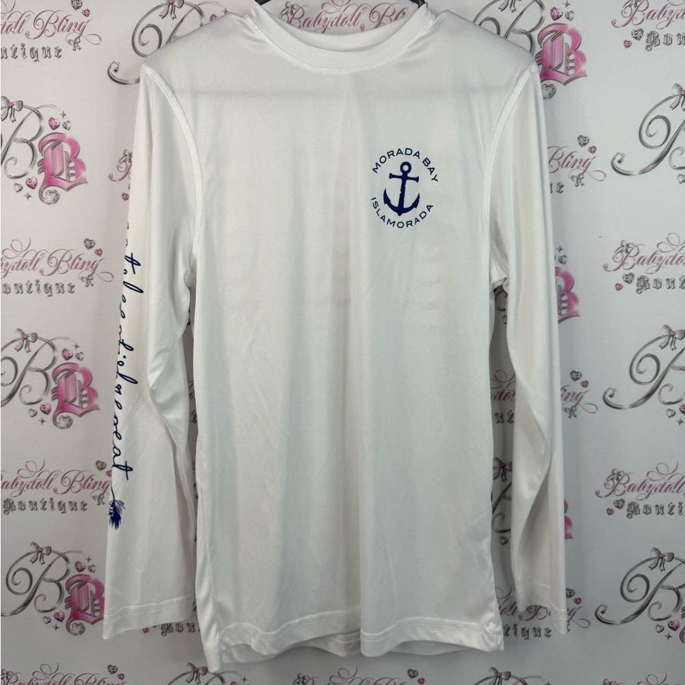 Ultra club rash guard shirt Florida fish White Long Sleeve Tee with Blue Accents